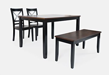 Asbury Park Black/Autumn Brown Dining Table, (2) Chairs, Bench