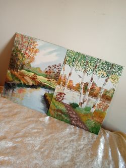 VINTAGE 2 OIL PAINTINGS UNFRAMED 18" X 14" EXCELLENT PRE-OWNED CONDITION $60.00 FOR BOTH