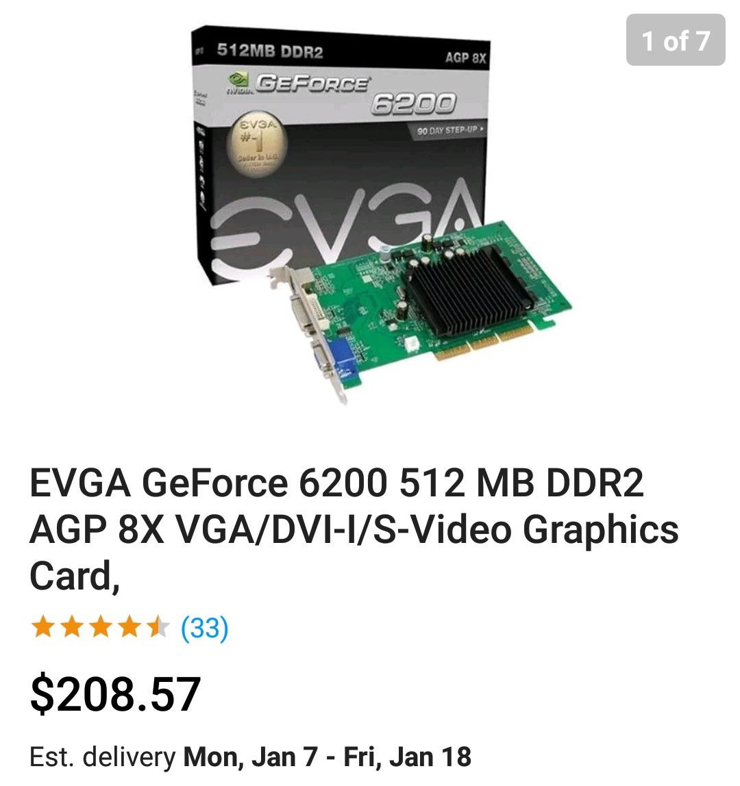 EVGA GeForce 6200 512 MB DDR2 AGP 8X VGA/DVI-I/S-Video Graphics Card,