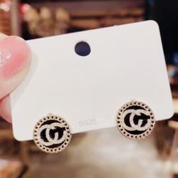 Black Gold Silver Crystal Rhinestone Initial Stud Post Earrings