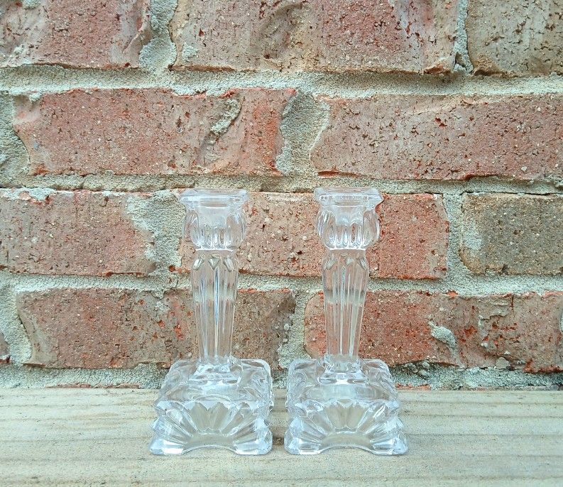 Vintage Art Deco Glass Candlestick Holders 