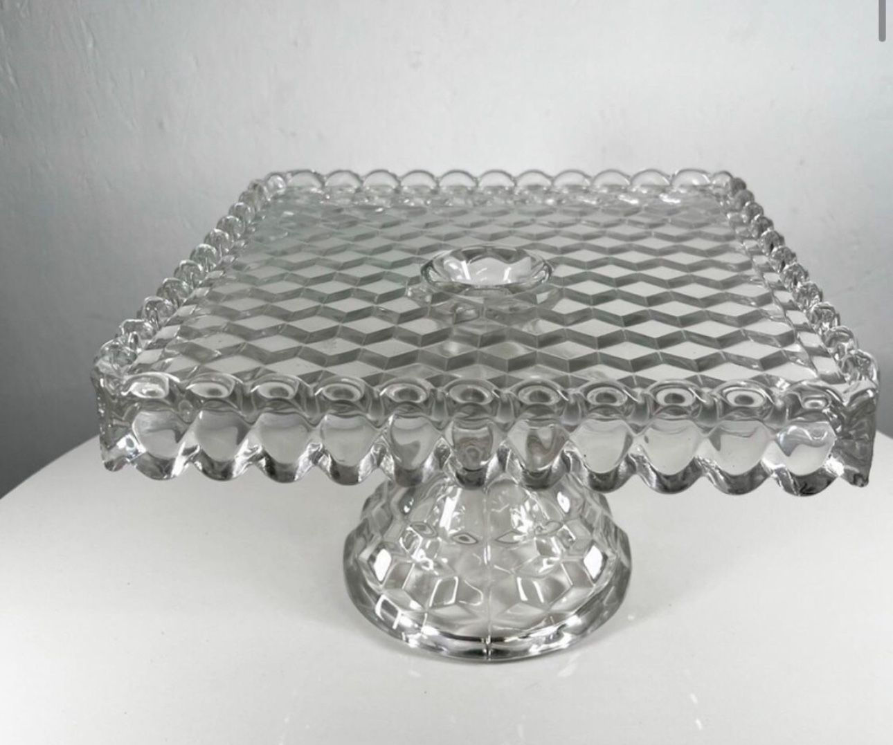 1940 American Square Glass Pedestal Cake Stand By Fostoria