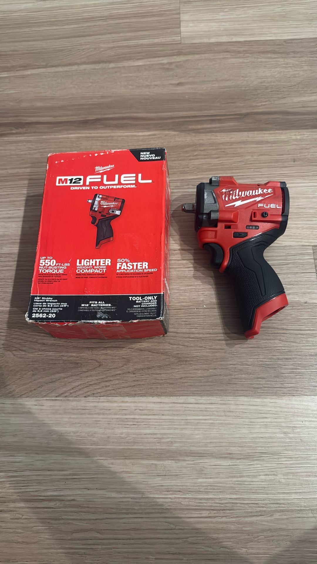 Milwaukee M12 FUEL 12V Lithium-Ion Brushless Cordless Stubby 3/8 in. Impact Wrench (Tool-Only)