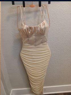 Nude Maxi Bodycon Dress SMALL 