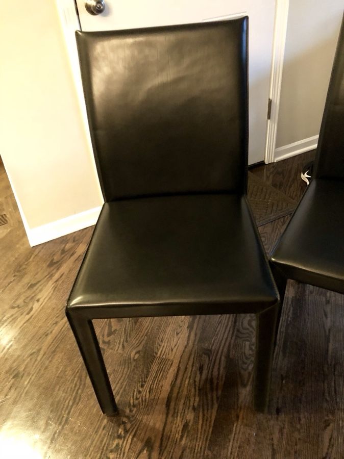 Crate and Barrel Black Leather Folio Dining Chairs