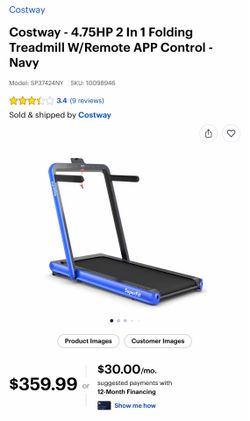 Costway - 4.75HP 2 In 1 Folding Treadmill W/Remote APP Control - Navy