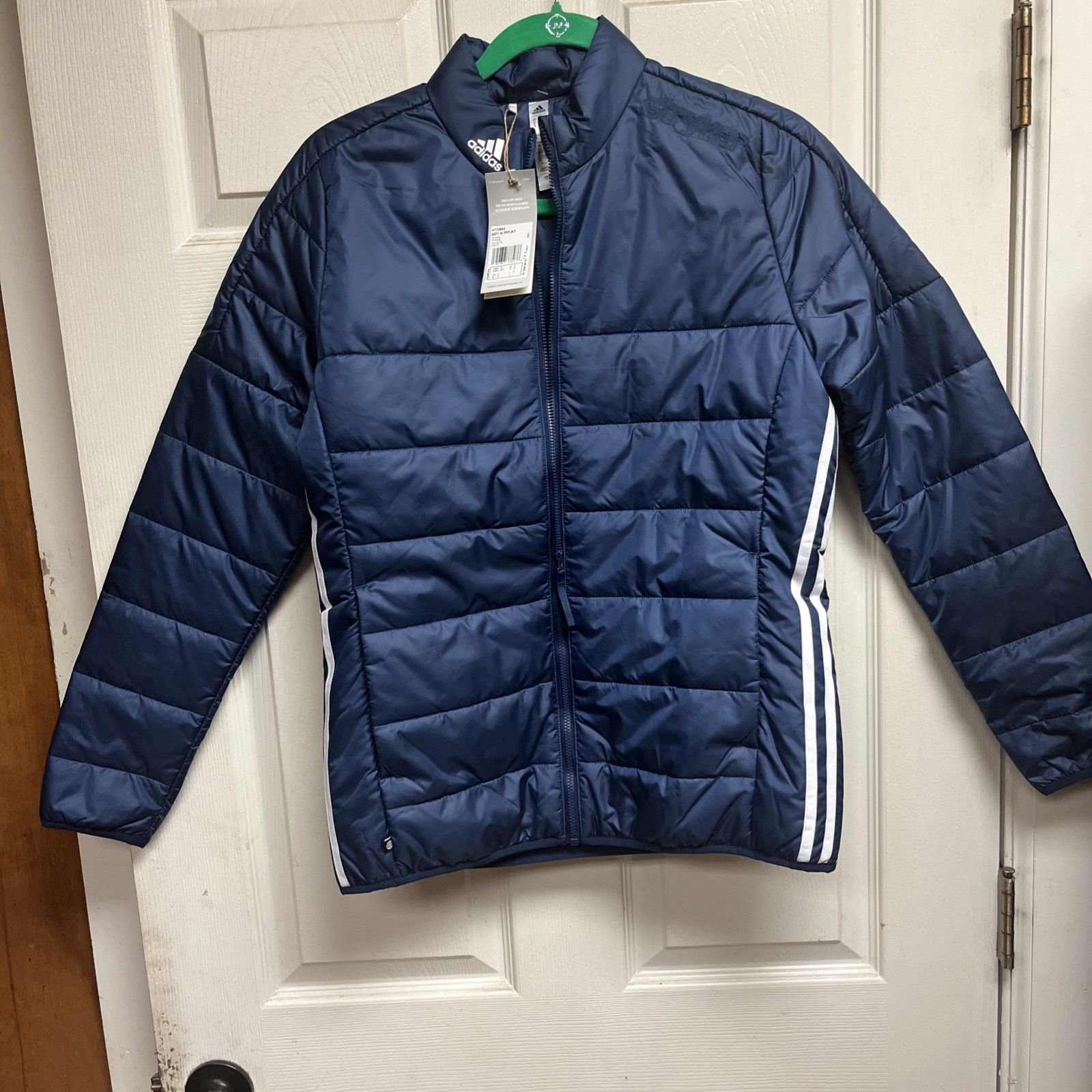 Adidas Puffer Jacket Womens Blue Stripes Logo A571 Sz S