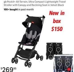 New gb Pockit+ All-Terrain, Ultra Compact Lightweight Travel Stroller with Canopy and Reclining Seat in Velvet Black f🚨$150  firm cash only pick.Up e
