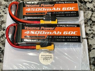 Youme 11.1V Lipo Battery 4500mAh,3S RC Lipo Batteries 60C Tr Plug for 1/10 RC Car/Truck/Truggy,RC Airplane Quadcopter Drone Helicopter Boat Models(2 P