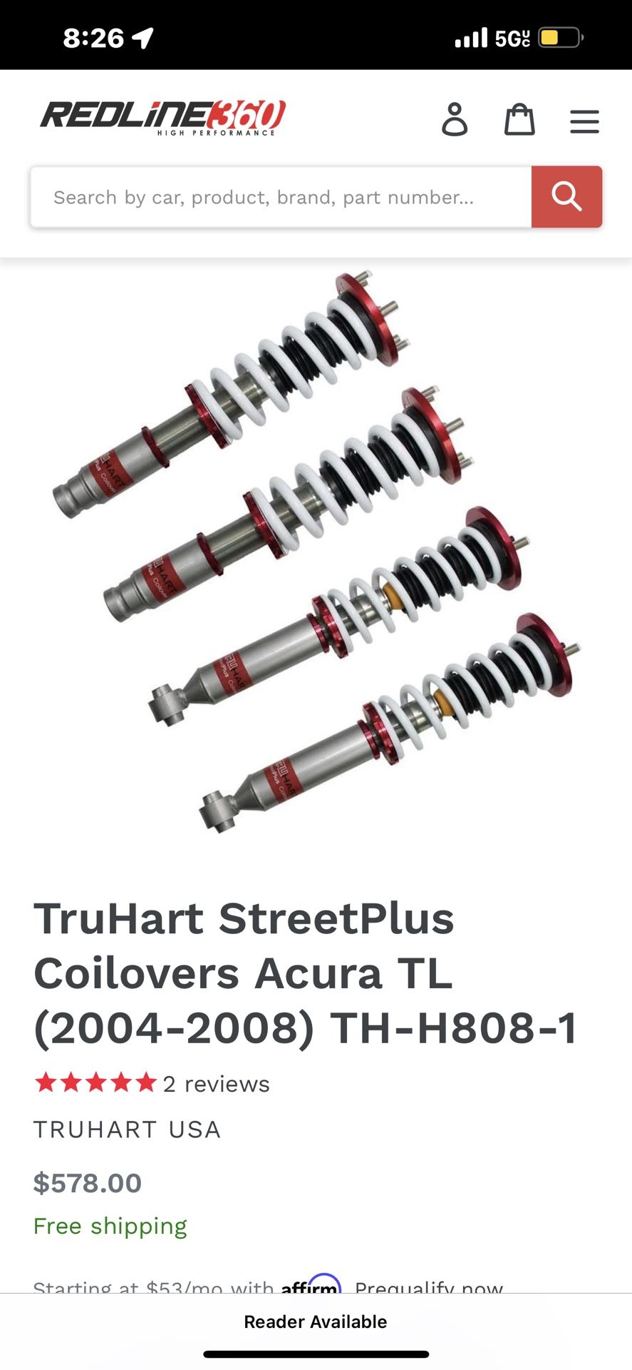 Truharts Coil Over Acura TL 04-08