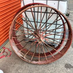 antique cast-iron farm implement or tractor wheels from the early 20th century