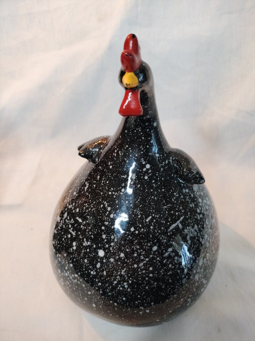 Fat Belly Skinny Neck Rooster Chicken Black Speckled Glazed Ceramic Figurine
