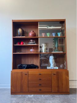 Vintage 2 Piece Teak Display Hutch