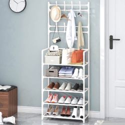 Industrial Coat Rack Stand with Shoe Storage 8 Hooks Hall Tree Free Standing Entryway nizer Stylish Coat Hanger for Living Room & Hallway 60 * 26 * 17