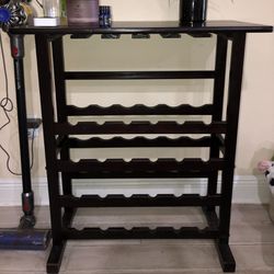 35.5” Espresso Dark Brown Vinny Wine Storage Rack, 24 Bottles and 24 Glasses 