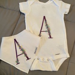 Custom Made Baby Onesies / Bib Set Embroidered Handmade