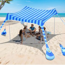 2PM SPORTS Beach Tent Sun Shelter - UPF 50+ UV Protection, 8 Sandbags, Easy Setup, Portable Beach Shade Canopy for Family Picnic Camping Travel (Seawe