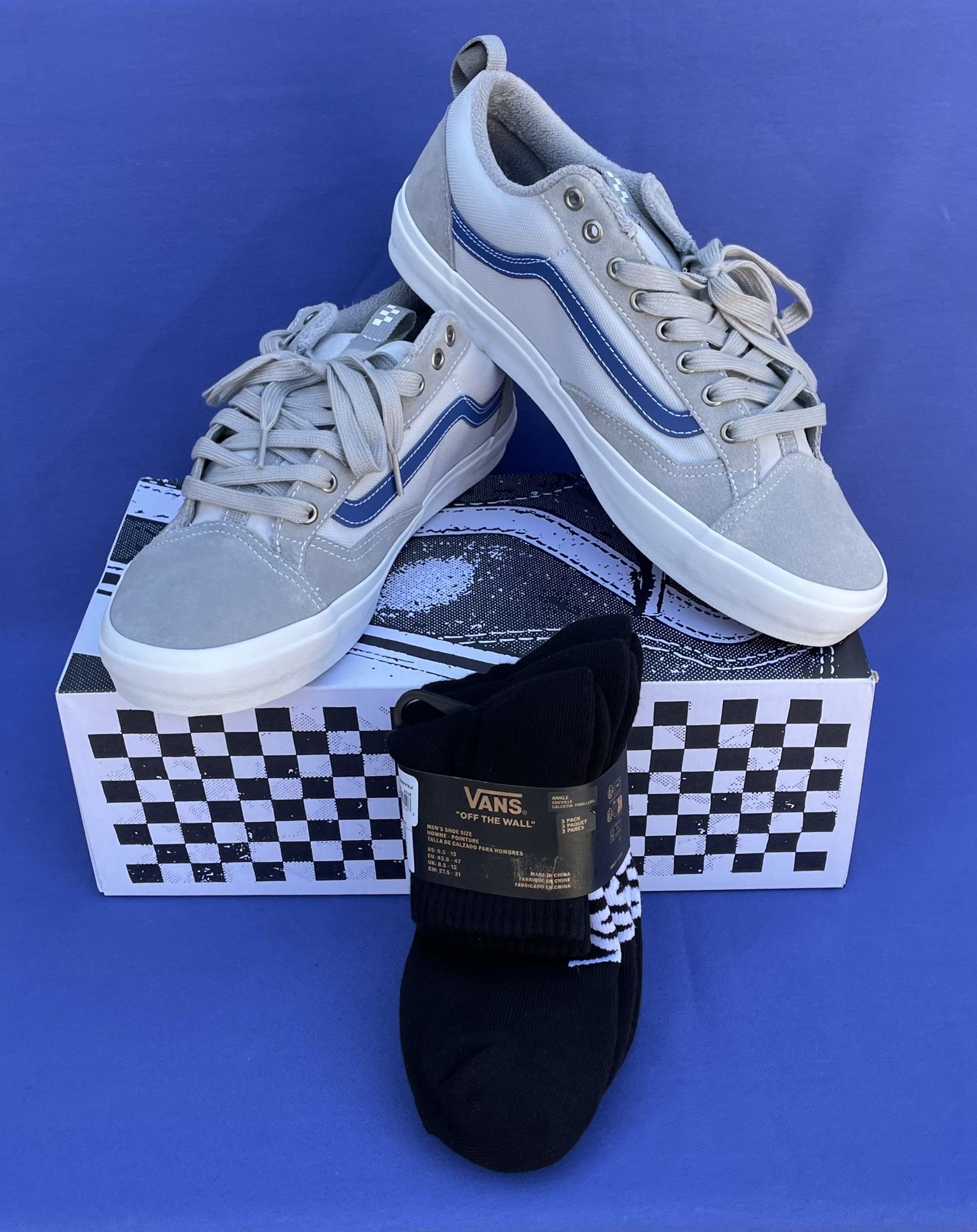 Vans Skate Old Skool 36+ Grey/Blue Pop Cush Skateboarding Shoes New In The Box