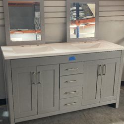 60in Double Bathroom Vanity with Top and Mirrors