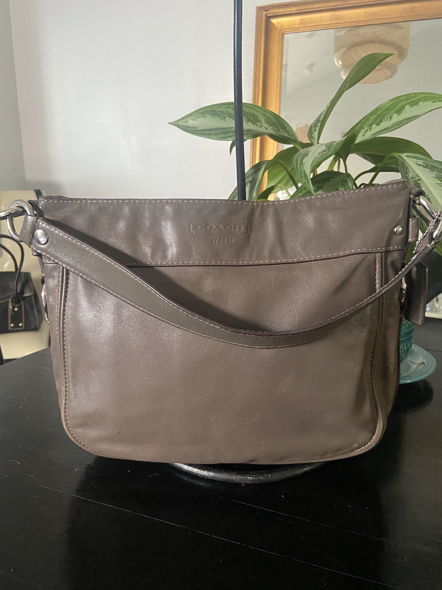 Coach Soft Taupe Leather Shoulder Bag Top Zip