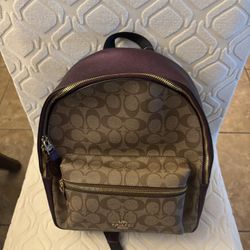 Coach Signature Brown and Gold Backpack