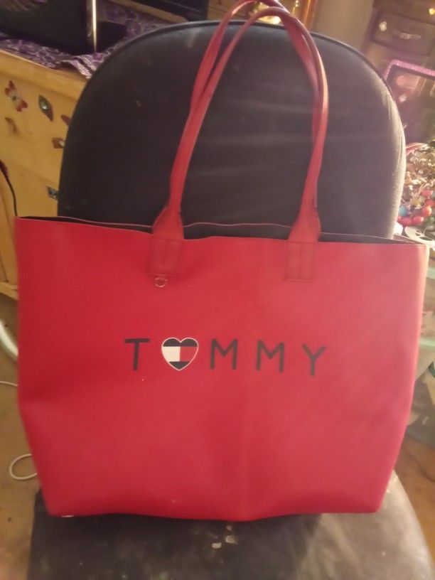 Tommy Hilfiger Red Leather Tote Bag/Large Purse In Good Condition
