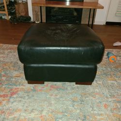 Black Leather Ottoman With Wood Feet