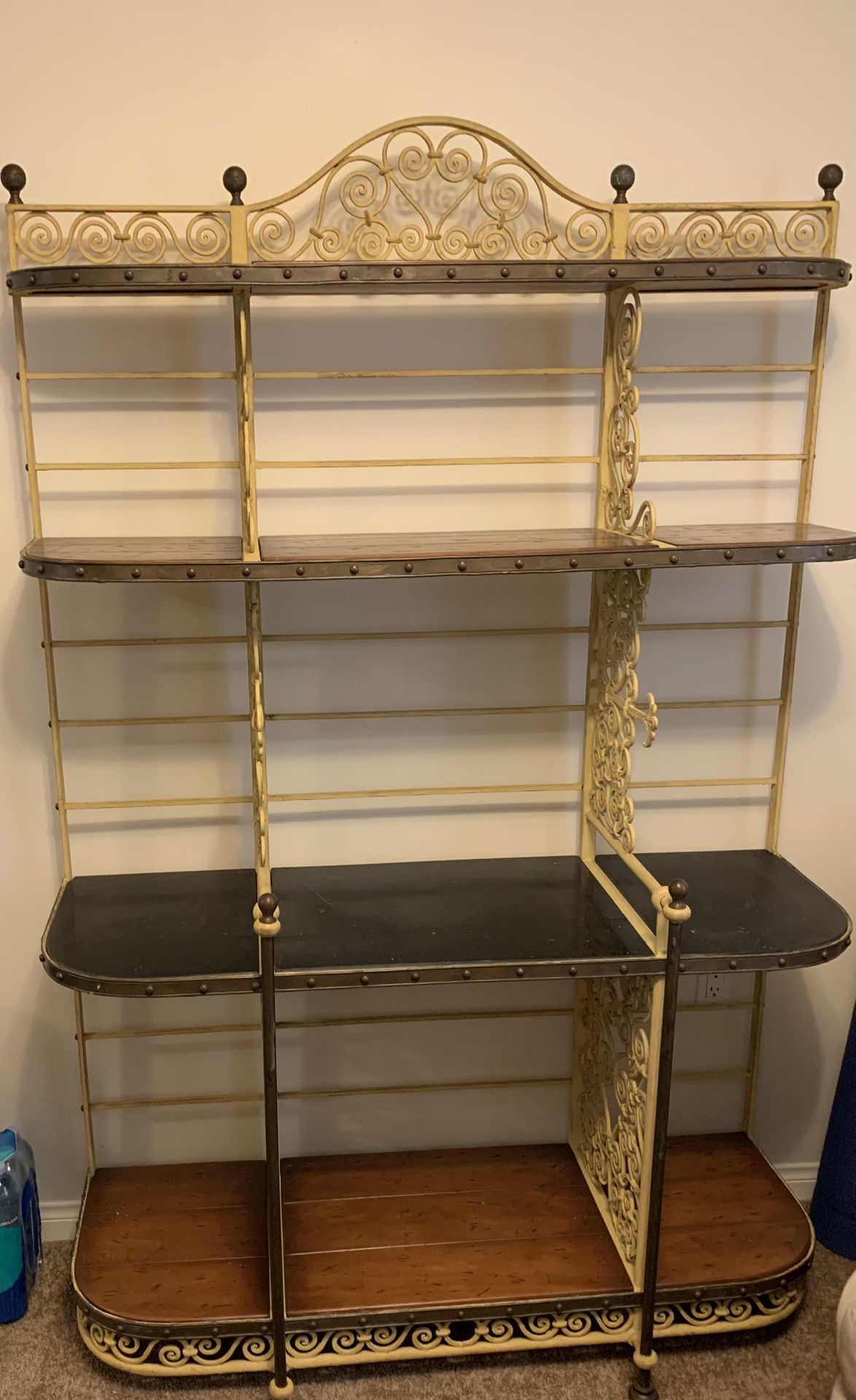 Antique Bakers Rack With Stone And Wooden Shelves Description In The Picture .