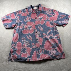 Vintage Go Barefoot Hawaiian Shirt Men’s XL Red Leaf Print Short-Sleeve USA#4A