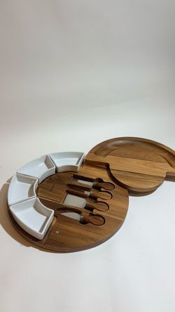 Round Wood Cheese Board Set with Tools and Bowls