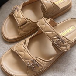 Chanel Flat Sandals 2026 Interlocking CC Logo Slides