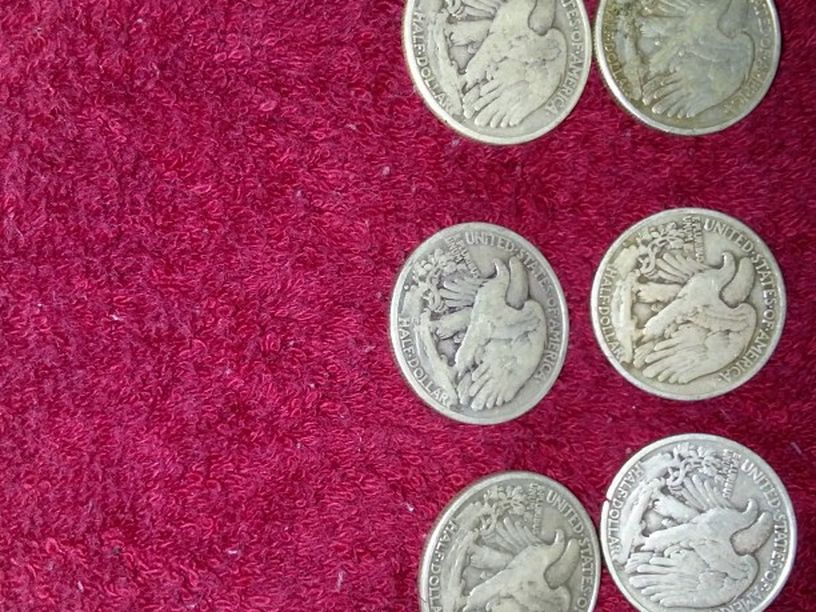 Six Half Dollar Walking Liberty Coins Mixed Dates And Marks