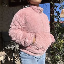 NOBO Quilted Plush Pullover Light Pink - Size M Junior’s 