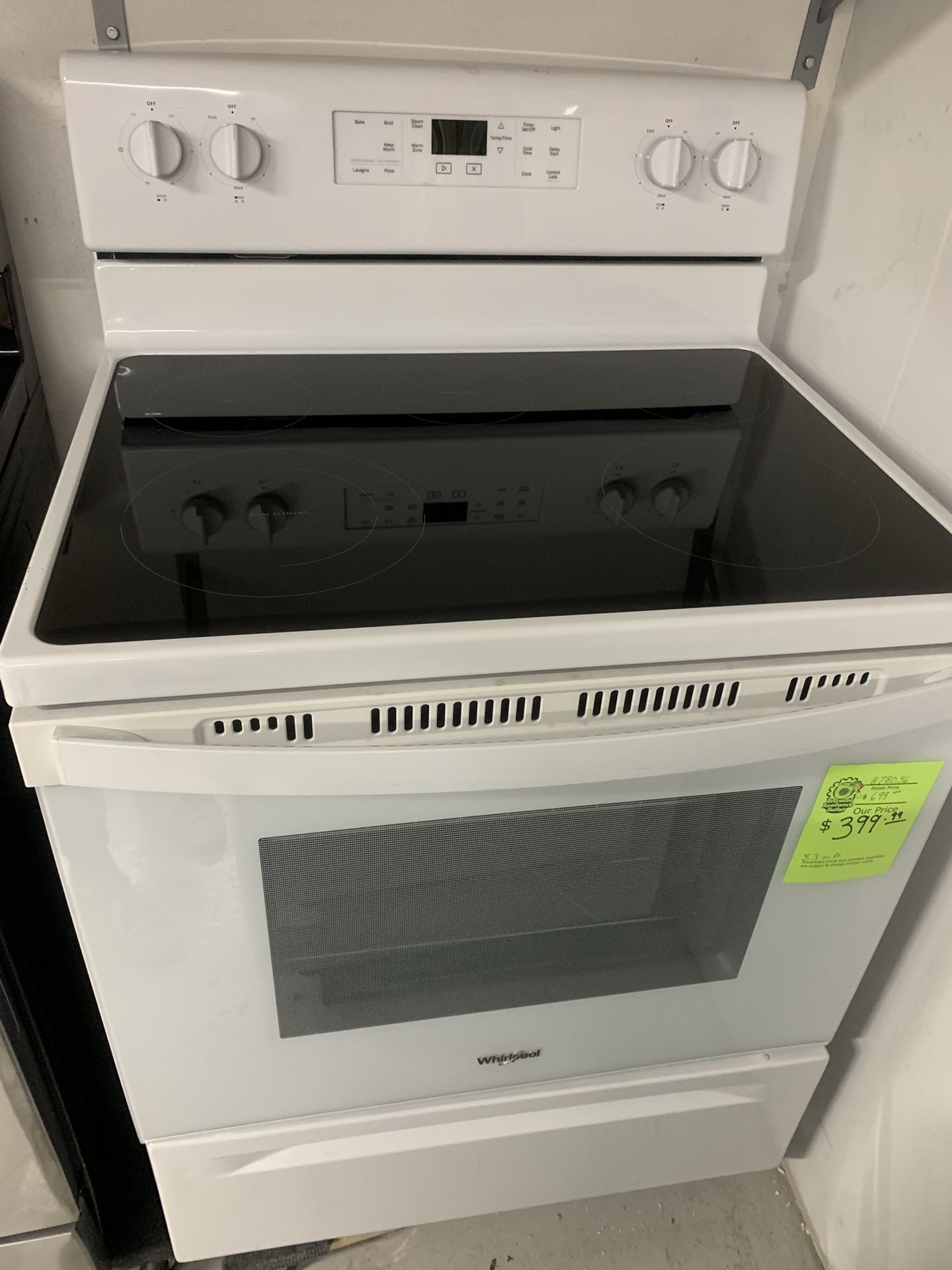 NEW WHIRLPOOL WHITE GLASS TOP STOVE ELECTRIC RANGE