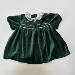 Vintage Little Billy Green Velvet Dress Infant Girl Sz 6-9m
