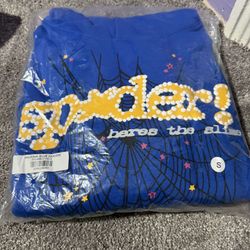 Blue and yellow Sp5der hoodie