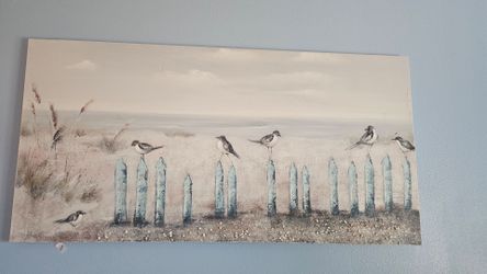Coastal Birds on Fence Canvas Wall Art