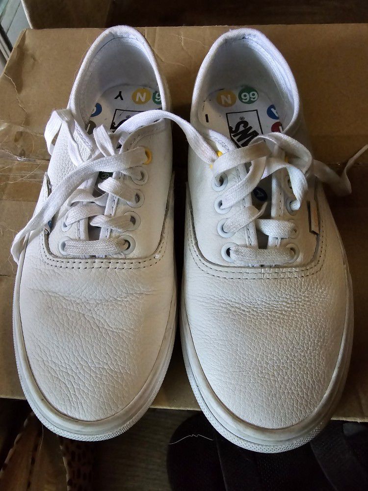 White Leather Vans Shoes
