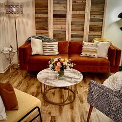 Rust Velvet Mid-Century Modern Sofa – Must Go! 🧡