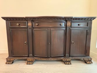 Ornate Carved Wood Buffet Cabinet