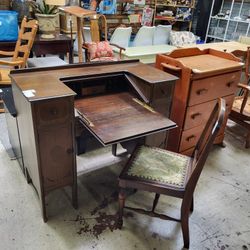 Antique Writing Or Vanity Desk Table. Dimensions In Photos 