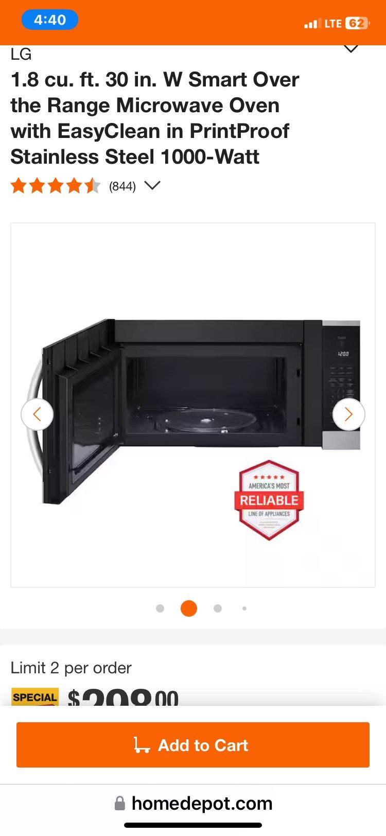 LG Over The Stove Microwave