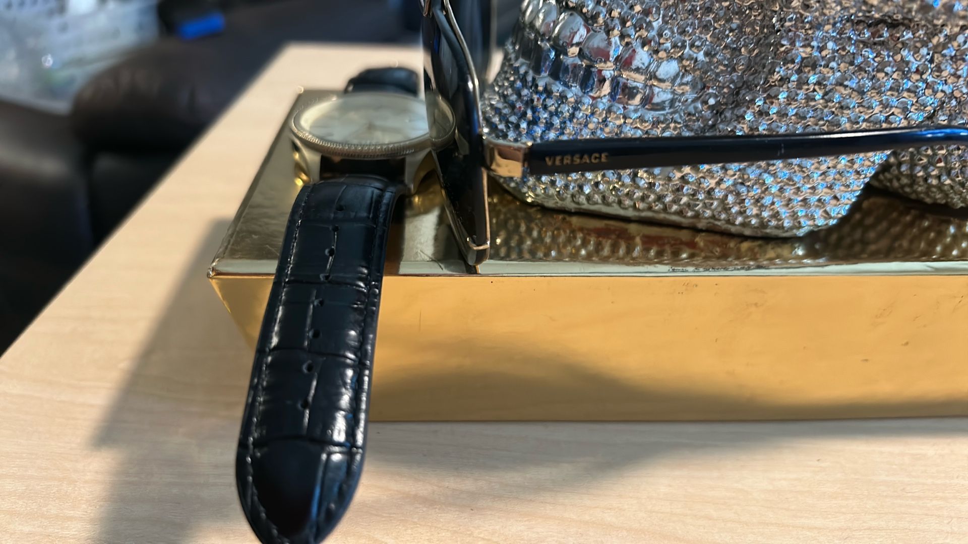 Black & Gold Versace Vesus Watch & Sunglasses In Great Condition But Used.