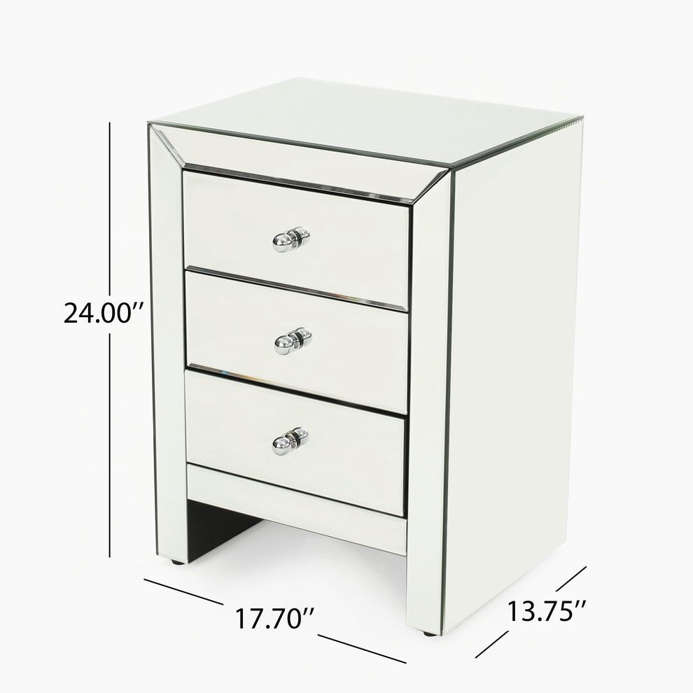 3 Drawer Mirror NightStand (2 Night Stand
