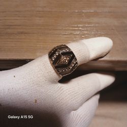 Designer Ring/ Silver And Onyx. Heavy
