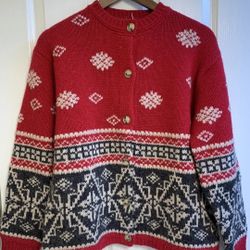 Vintage'90s Eddie Bauer Wool Alpaca Fair Isle Nordic ugly Christmas sweater Cardigan Button L