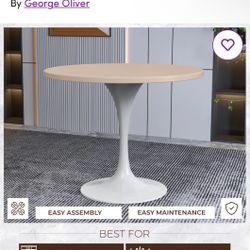 Heatherton 36" Round Dining Table with MDF Top and White Stainless Steel Pedestal Base Kitchen Table Seats 2-4 Person