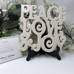 Lenox “Peace Love & Joy” Pierced Ivory Porcelain Trivet – 7” – With Certificate 