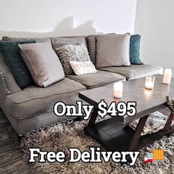 7ft Light Gray High End Goose Down Tufted Sof