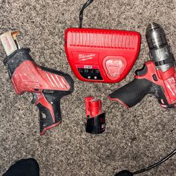 Milwaukee Drill And Hack Saw With Battery And Charger